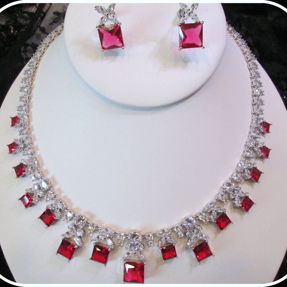 Ruby Gemstone Squar Cut Ladies Delicate Necklace … - image 7